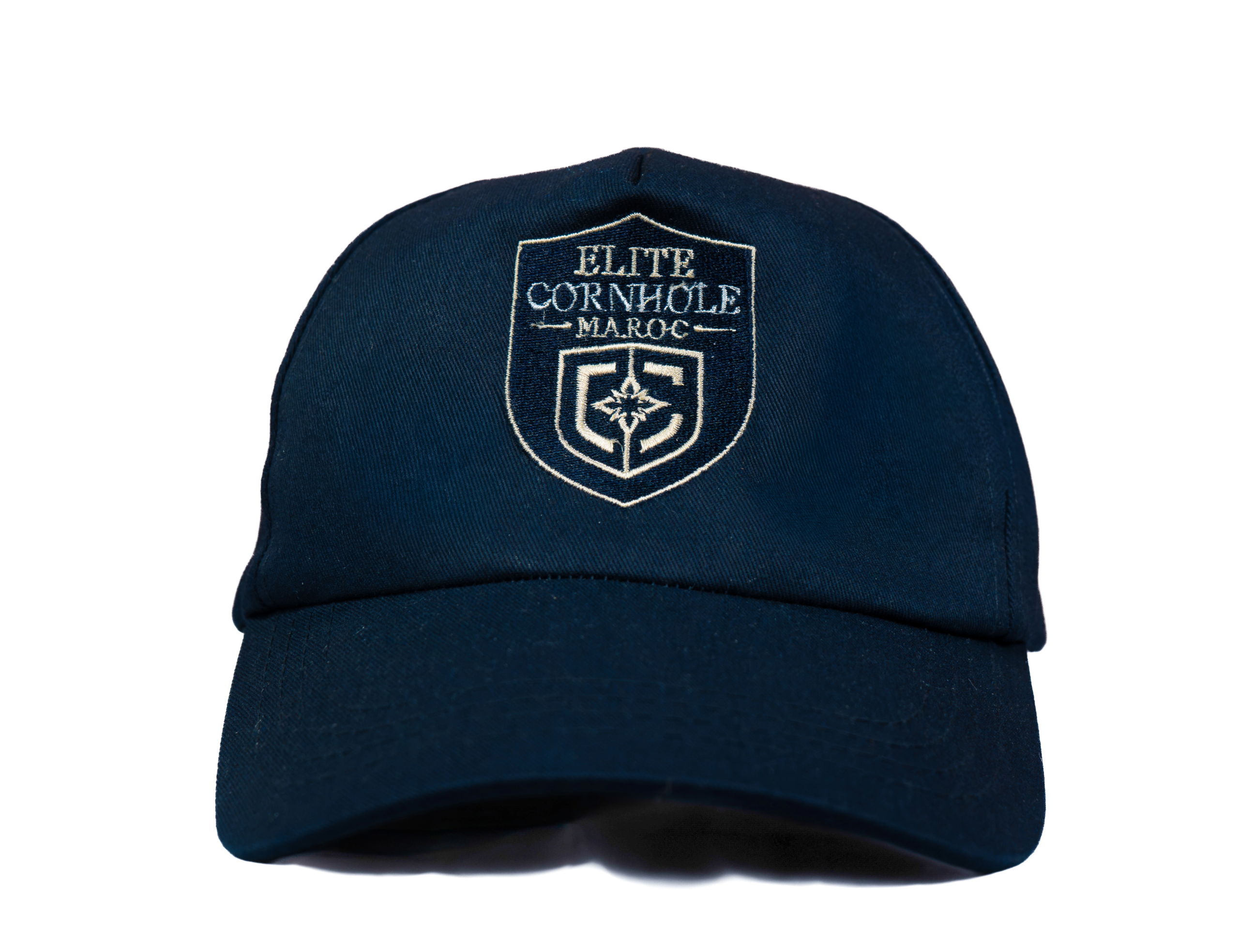 Casquette bleu élégante avec logo brodé, pour un rendu sobre et premium.