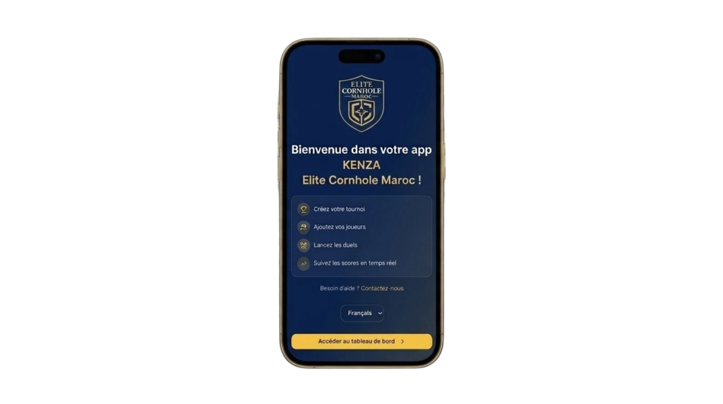Application de scoring ECM le suivi deaffichée sur smartphone pour tournois de cornhole.